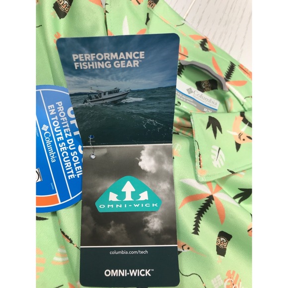 Columbia PFG Super Slack Tide Performance Stretch Polo Men M Green UPF 50 New - Picture 6 of 12